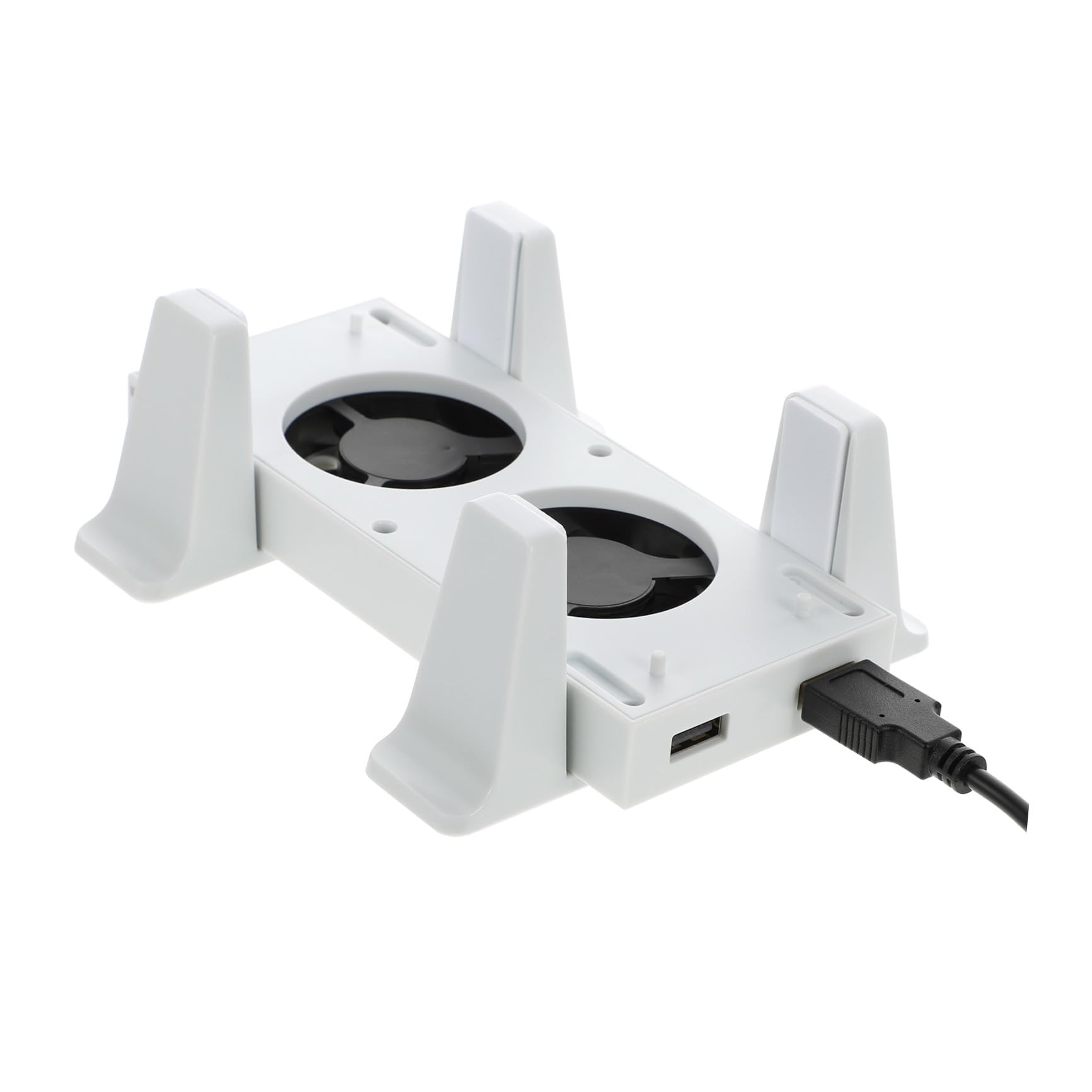 Supporto Verticale con Ventola di Raffreddamento, 3 Velocità Regolabili | Abs Bianco, 2 Metodi di Installazione e 2 Porte Usb, 3 Colori Led, Ricarica e Memoria Smart, Atmosfera Estiva