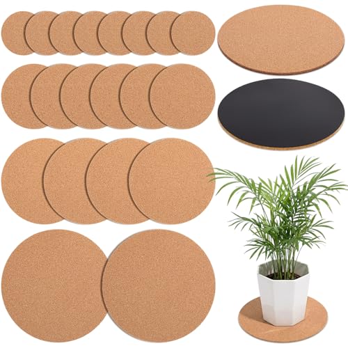 Gejoy 20 Pcs Cork Plant Coasters, Cork Plant Mats Absorbent Round Saucers Placemats for Indoors, Planters, House Plants, Surface Protector for Table & Floor(4/6/8/10 Inch)
