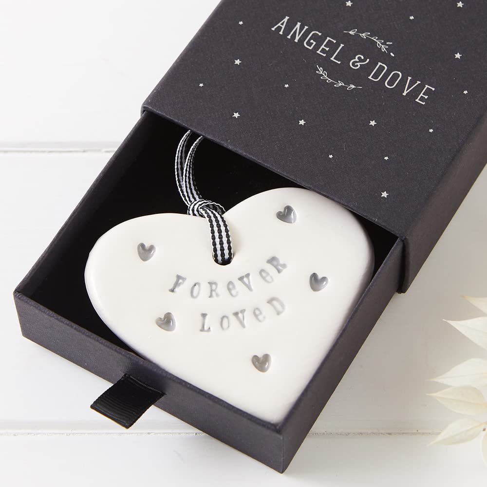ANGEL & DOVE 'Forever Loved' Handmade Ceramic Heart Decoration in Gift Box - Sympathy Gift, Funeral, Memorial Keepsake