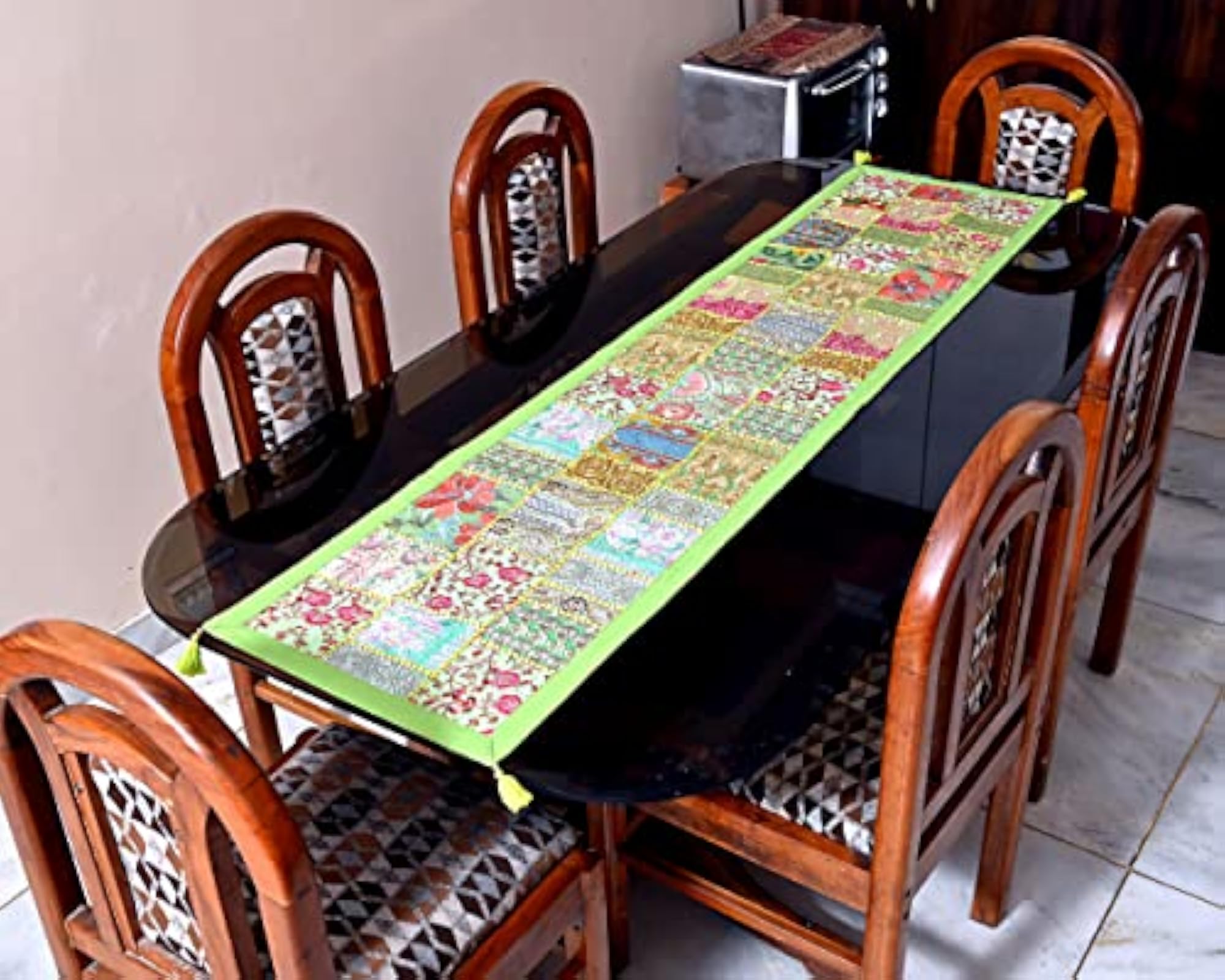 Beaded Antique Cotton Vintage Patchwork Table Runner