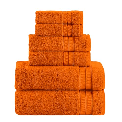 Image of Elegant Comfort Luxury 6-Piece Towel Set, Premium Soft 100% Turkish Cotton, Three Line Popcorn Design 2 Bath Towels, 2 Hand Towels and 2 Washcloths Towel Set-Quick-Drying and Absorbent, Vibrant Orange