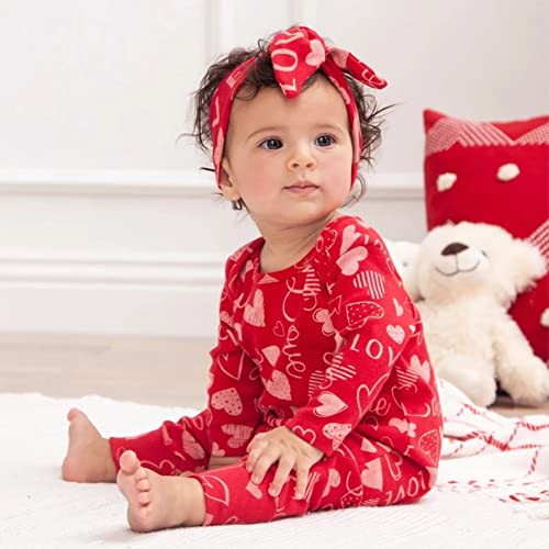 Ritatte Infant Baby Girls Valentine's Day Romper Newborn Love Heart Print Long Sleeve Jumpsuit One Piece Outfit +Headband(Red, 18-24M(100)) #TOP2