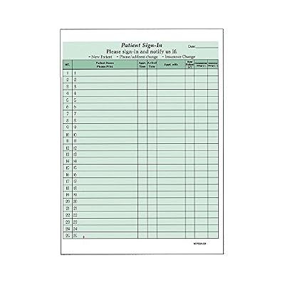 Patient Sign-in Sheets, HIPAA Compliant, 8-12 x 11 Carbonless Form, Green Pack of 125