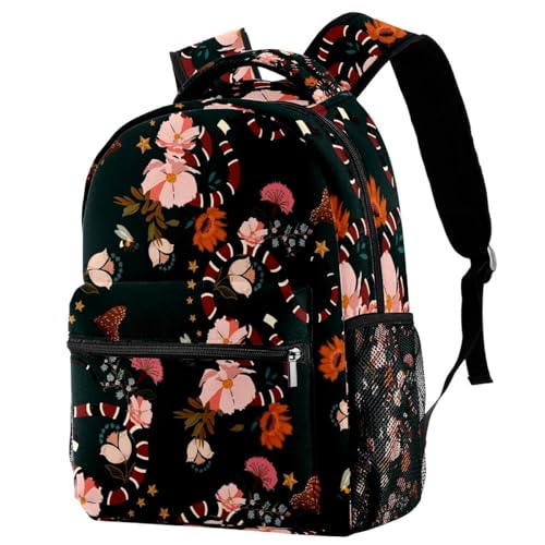 Sac à dos d'école serpent avec fleurs multicolore pour ado et fille 29x20x40cm