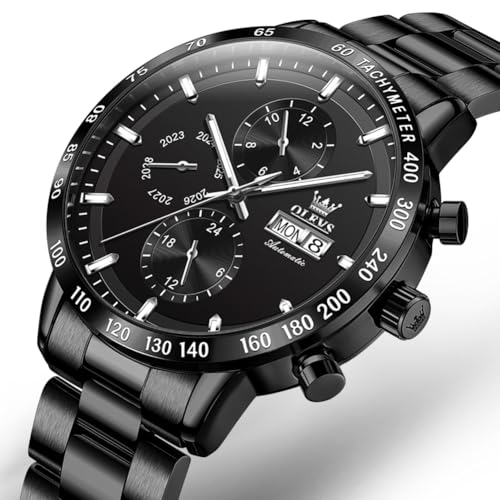 Image of OLEVS Automatic Watches for Men Business Dress Mechanical Watch Stainless Steel Waterproof Self Winding Classic Date Luxury Diamond Skeleton Men Wristwatch