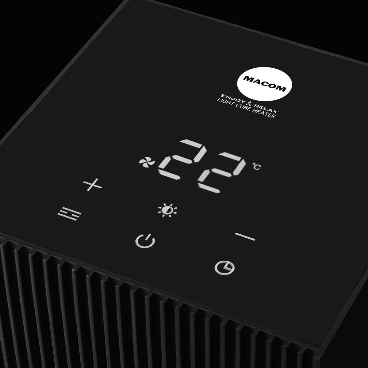 MACOM Termoventilatore Ceramico 2000W con Display LED e Luce Soffusa Atmosfera – Riscaldamento Rapido ed Elegante – Enjoy & Relax 931 Light Cube Heater