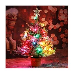 Mini Small Little Tabletop Prelit Christmas Tree 22 Inch Decorated with Ornaments 35 Multi-Colored Lights Artificial…
