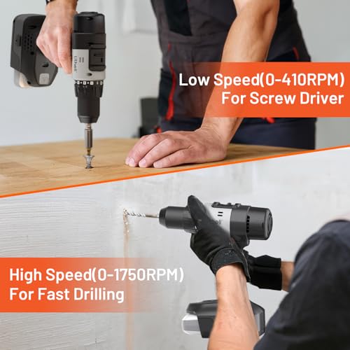 Litheli Cordless Drill Set, Combi Drill in case with 2.0 Ah Lithium-Ion, 50N.m Max, 21+1 Torque Setting, 2 Speed, LED worklight for Home and Garden DIY Project - Image 3