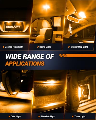 Image of SEALIGHT 194 LED Bulb 2000K Amber 168 T10 2825 W5W 600% Brightness Wedge Interior Car Bulbs Replacement for License Plate Lights Dome Map Door Courtesy Trunk Parking, 2 PCS