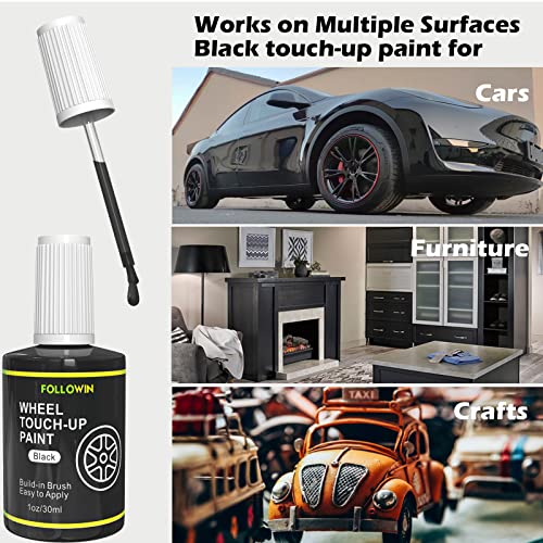 Followin Matte Black Rim Touch Up Paint For Cars, Black Wheel Paint Repair Kit, Automotive Rim Scratch Repair, Touch Up Paint Kit With Brush, Repair Rim Curb Rash, Wheel Scratch, Surface Damage Quick And Easy,1Oz(30Ml) #TOP5