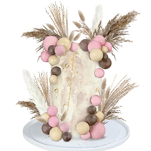 50 Pcs Boho Cake Toppers Mini Balls Cake Topper Various Dried Pampas Grass Cake Decor For Boho Home Wedding Cake Decoration #TOP11