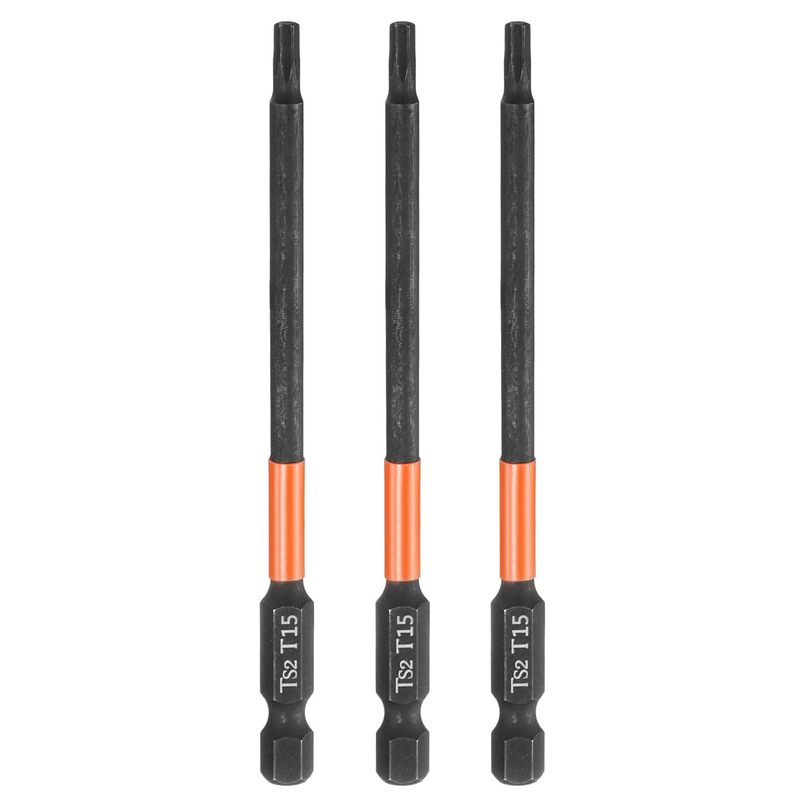 sourcing map 3pcs T15 Torx Head Screwdriver Bit 4" (100mm) Long 1/4" Hex Shank Magnetic No Hole Tamper Proof 6 Point Star Screw Driver Drill Bits Phosphate S2 Steel Industrial Power Tools