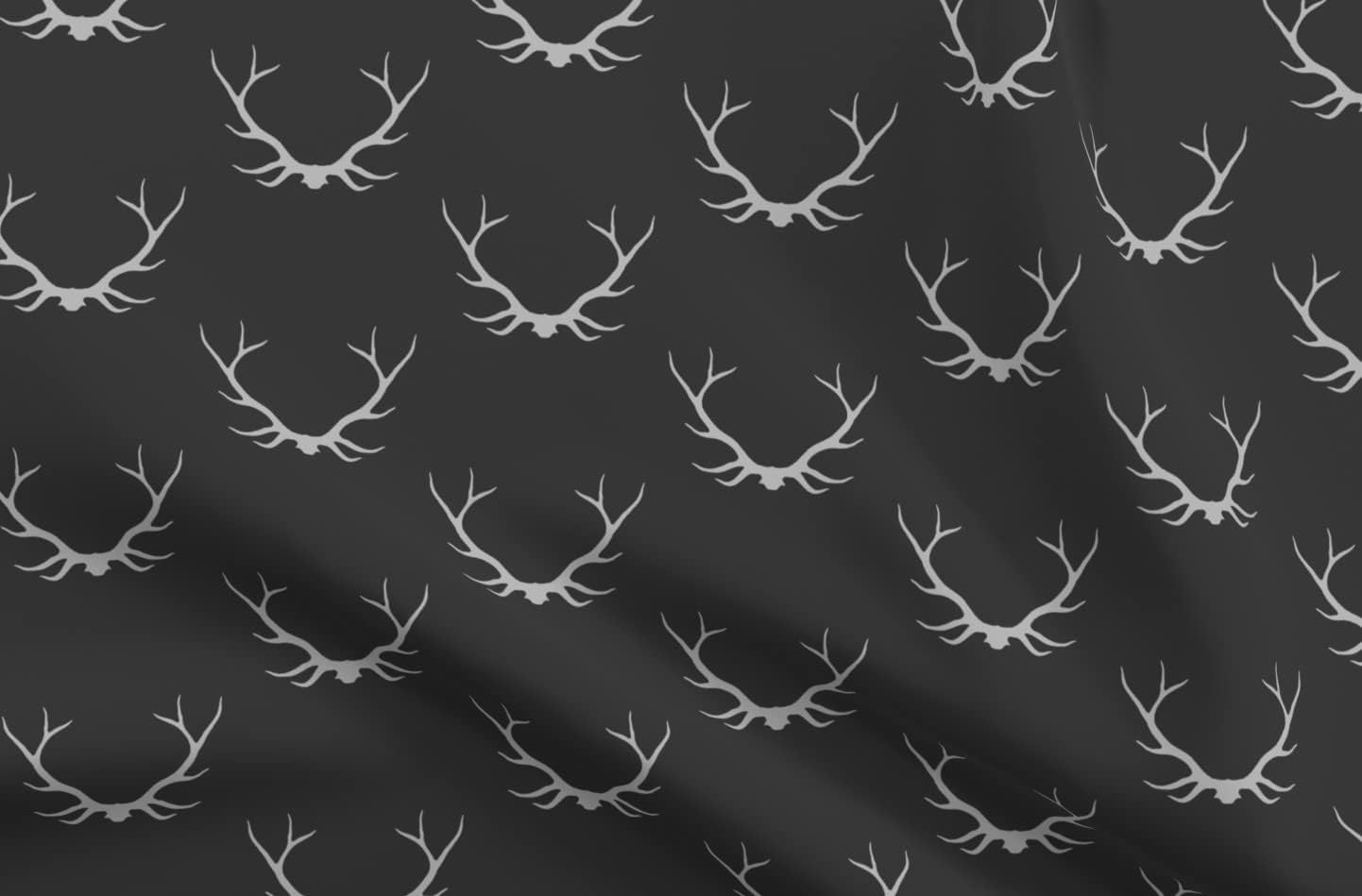 Spoonflower Fabric - Antlers Black Gray Buck Deer Woodland Lodge Printed on Polartec(R) Fleece Fabric by The Yard - Sewing Blankets Loungewear and No-Sew Projects