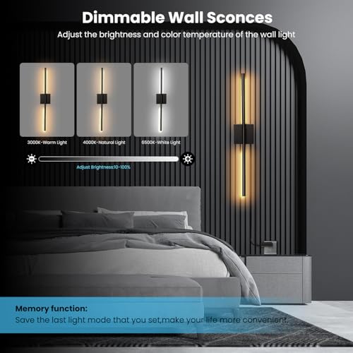Lichaser Plug-in Black Wall Sconces Set of 2 for Acoustic Wood Panels, WiFi LED Sconce Lights Compatible with Alexa and Smart App, 3000K-6500K Color Temperature Adjustment, for Slat Wall Panels by Lichaser - Image 2