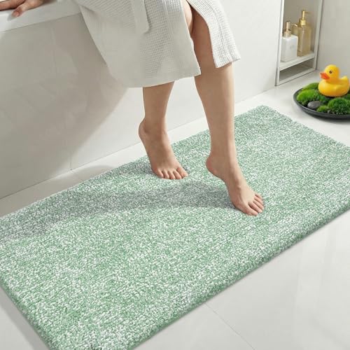 Yimobra Non Slip Machine Washable Bathroom Rug 47x24 Green and White