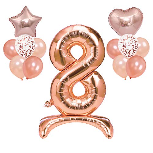 Mainiusi 数字バルーン 誕生日 飾り付け ローズゴールド 自立 番号 風船 ベース付き パーティー 飾り バースデー 結婚式 記念日 プロポーズ お祝い おしゃれ デコレーション セット 女の子 15点
