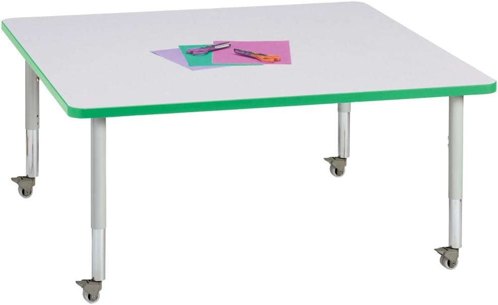 Jonti-Craft Berries 6418JCM119 Square Activity Table, M-Height (20"-31" Adjustable Height, Mobile), 48" x 48", Gray/Green/Gray