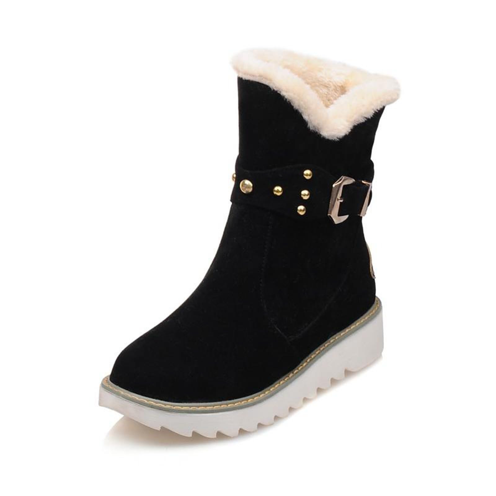 Generisch Bottes de neige chaudes pour femme Automne Hiver Loisirs Daim Talon plat Hauteur de tige moyenne Bottes de cheville confortables à enfiler Chaussures d'extérieur Bottines