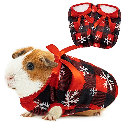 ALUZAEMO Guinea Pig Clothes - 2 Pack Christmas Warm Vest Pet Costume for Guinea Pigs Rabbit Bunny