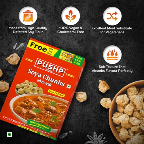 Image of Pushp Brand SOYA Chunks High Protein and Pure Vegetarian, SOYA Wadi (200g Pack of 1)
