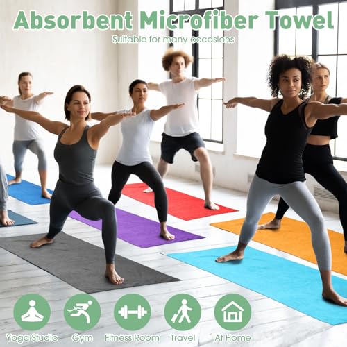 Breling 10 Pcs Hot Yoga Towels Bulk Non Slip Microfiber Anti Slip Absorbent Multicolor Wicking Pilates Yoga Mat Towel for Women Men Pilates, 27" x 72" (Classic) - Thumbnail 6