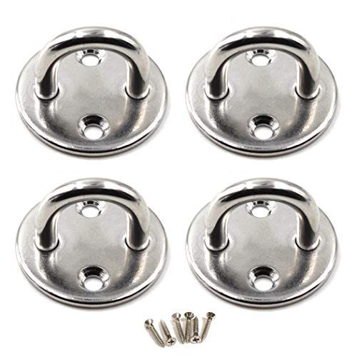 Best Cyber Monday 🔥 M8 Ceiling Hook Pad Eye Plate 304 Stainless Steel Wall Mount Hook Heavy Duty for Hanging (Pack of 4,Screws Included)