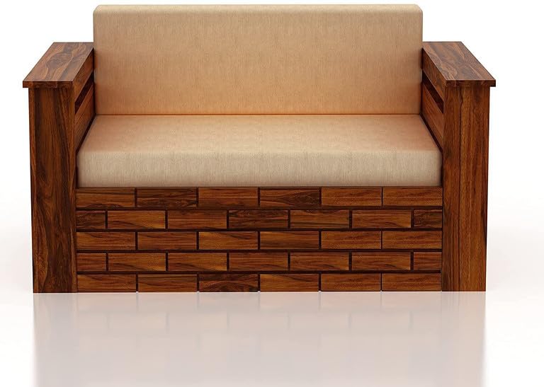 Image of Solid Sheesham Wood Sofa Cum Bed 2 Seater | Wooden Foldable Double Bed for Living Room with Headboard & Storage | Bed Cum Sofa with Mattress for Bedroom Furniture (Honey Finish)