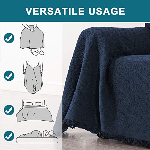 Cotton Sofa Cover Couch Cover Navy Couch Protector Sofa Throw Cover For Couches Washable Sectional Sofa Couch Covers For Dogs Feature Geometrical Woven Jacquard Fabric (91"X 134",Xl Sofa, Navy) #TOP3
