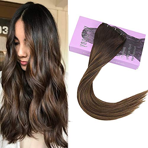 VeSunny 18" Clip in Brown Hair Extensions Human Hair Balayage Color #2 Darkest Brown to #6 Medium Brown Mix #2 Brown Double Weft Hair Extensions Clip in Straight Human Hair 7Pcs/120G