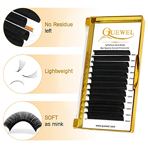 QUEWEL Easy Fan Lash Extensions 0.07mm D Curl Eyelash Extensions 8-15mm Mixed Lash Trays Matte Black Ultra Lightweight C CC D DD Curl Volume Lashes Self Fanning Lashes (0.07D Mix8-15mm)