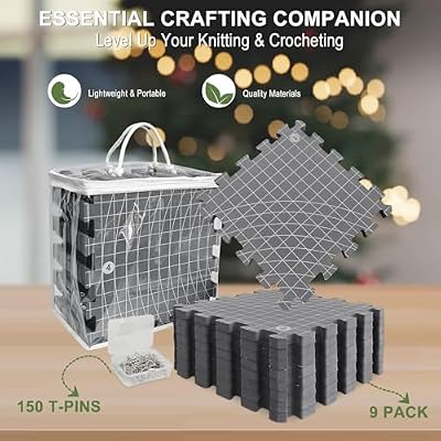 Blocking Mats for Knitting & Crochet: Upgraded Knitting Blocking Mat Double-Sided Design with 150 T-Pins and Storage Bag