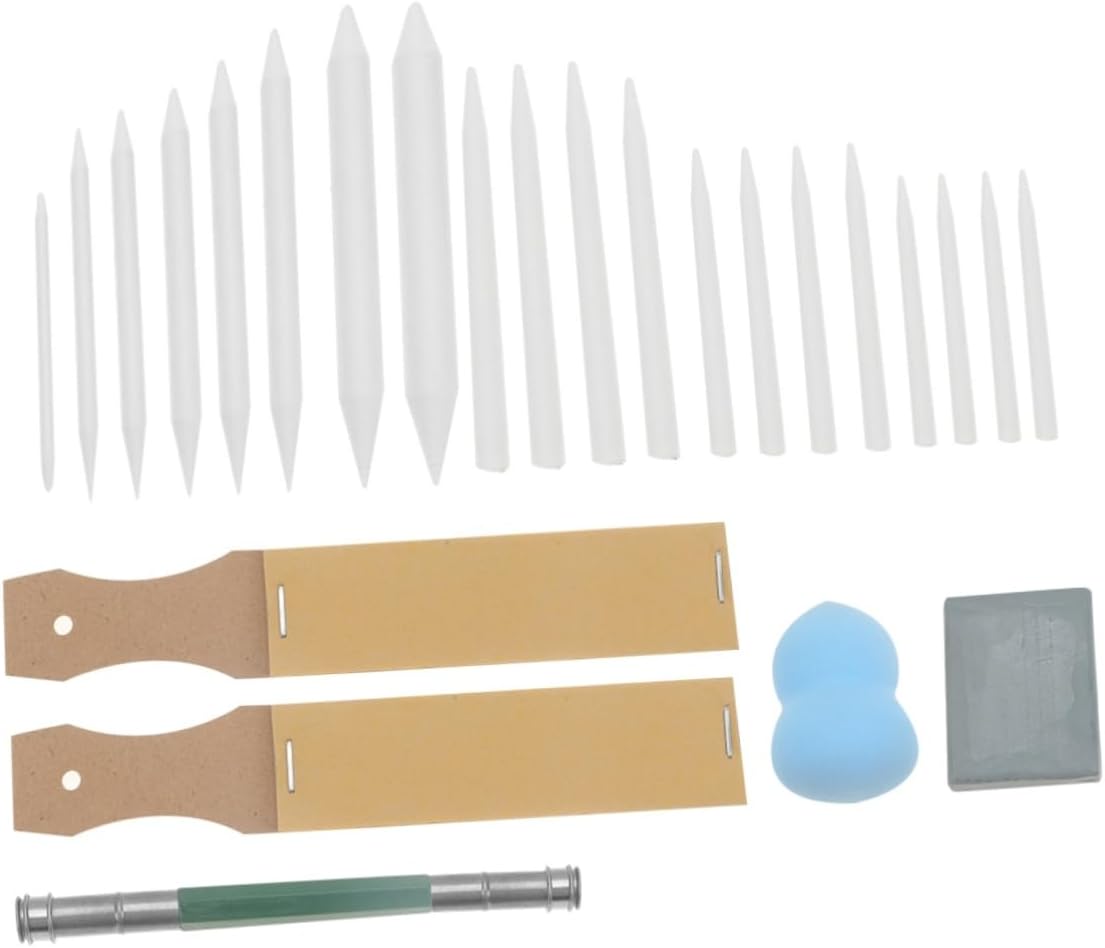 NUOBESTY 25PCS Sketch Tool Set for Beginners Blending Paper Stumps Eraser Extender Charcoal Sandpaper for Drawing Shading and Texturing Art Supplies for Artists