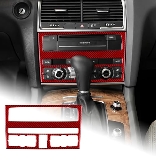 AIRSPEED アウディ Q7 初代 2008-2015 専用 カーボンファイバー アクセサリー インテリア 内装 パーツ カーCDエアコンコントロールパネルカバー おしゃれ カスタム ドレスアップ 両面テープ付き ガーニッシュ (タイプA, レッド)