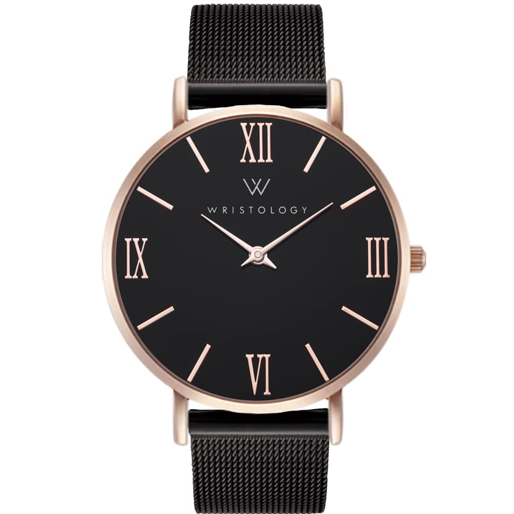 Wristology 29 Options - Maxi Leather Band Roman Numerals Boyfriend Watch - Interchangeable Genuine Leather Strap - Large Easy to Read Analog Face for Women or Men, Black Metal Mesh, Stella (B0BBPDQSJP) Amazon Price History, Amazon Price Tracker