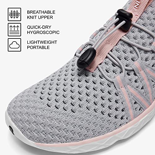Kolili Womens Aqua Shoes For Water Aerobic, Quick Drying Water Hiking Shoes, Breathable Slip On Water Shoes With Arch Support For Beach Swimming/Walking Gray/Pink Size 8 #TOP2
