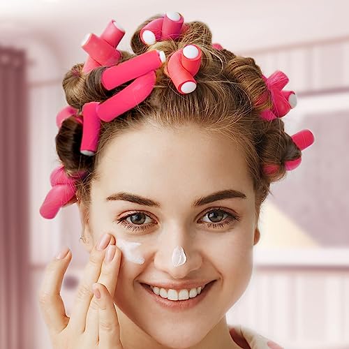 Selizo 30Pcs 9.45\"x0.55\" Flexible Hair Rollers, Foam Curlers for Short, Medium and Long Hair, No Heat Curlers, Hair Rods - Pink(Diameter 0.55\')