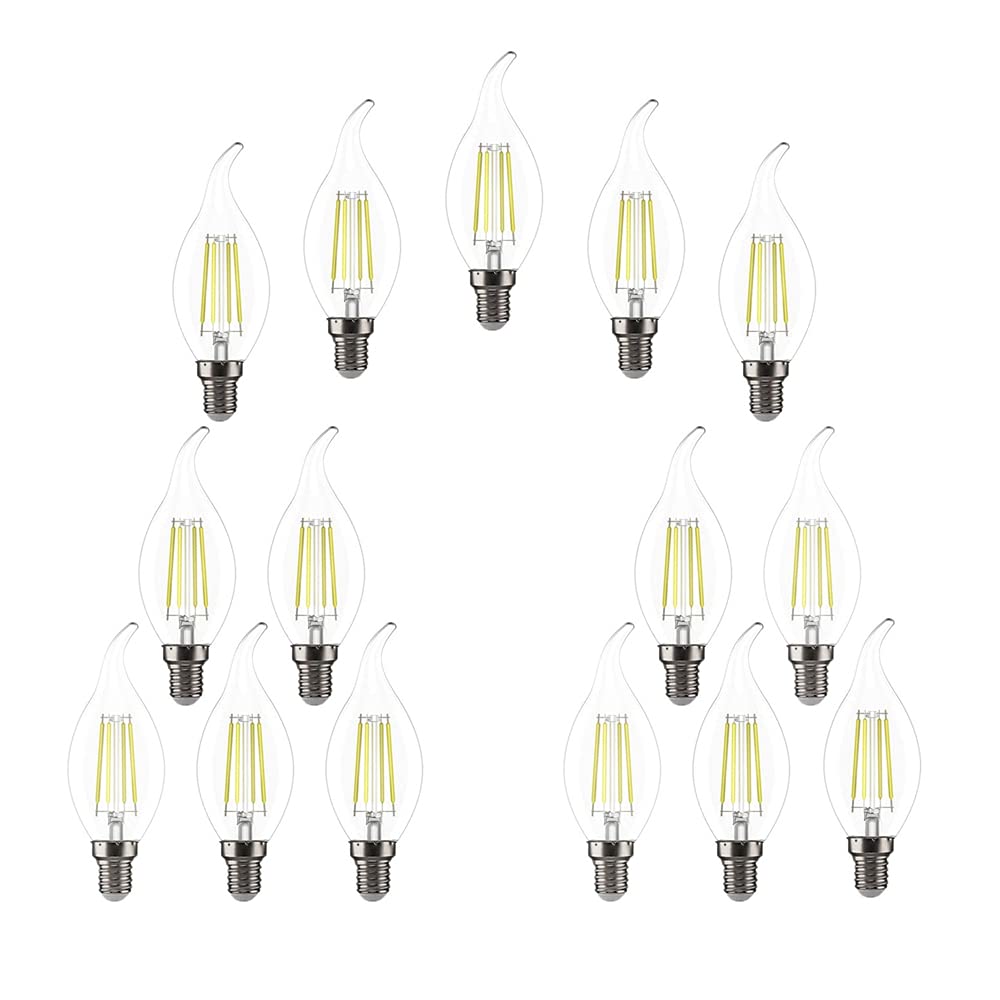 Ruihua E14 Lampadina a Filamento LED da 6W Bianco Freddo 6500K,Non Dimmerabile Lampada a Risparmio Energetico 600LM C35 Lampadine a Candela,Confezione da 15