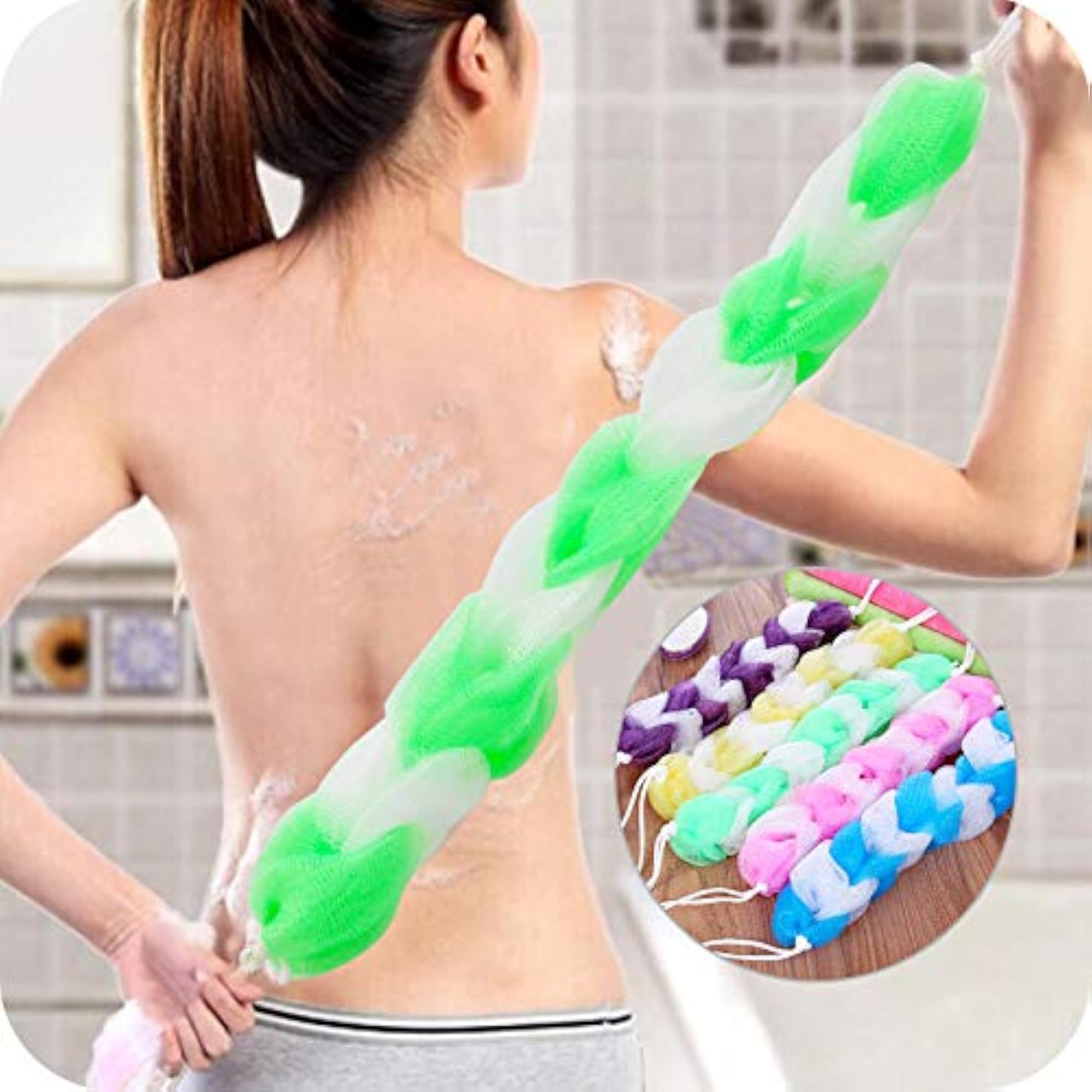Long Bath Loofah for Back Scrubbing, Multicolor Gift for Her