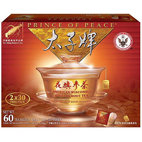 Prince of Peace - American Wisconsin Ginseng Root Tea (2 Boxes x 30 teabags Each) - 1 Box 60 teabags