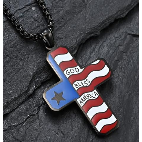 LeapoFaith American Flag Cross for Car Rearview Mirror Hanging Accessories God Bless America Cross Charm Pendant Car Decor Christian Patriotic Ornament Religious Cross Necklace Men Women (Black) Cover