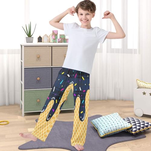 Boy's Pants Navy Checker Ice Cream Jogger Pants Elastic Waist Long Bottoms Trousers with Pockets 6-14 Years4