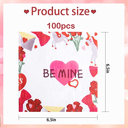 Wehhbtye 100Pcs Valentines Beverage Napkins-Valentine's Heart Dinner Napkin,Red Pink Rose Unicorn Cocktail Decorative Napkins For Luncheon Mother's Day Picnic Holiday Party Events Tableware Supplies #TOP1