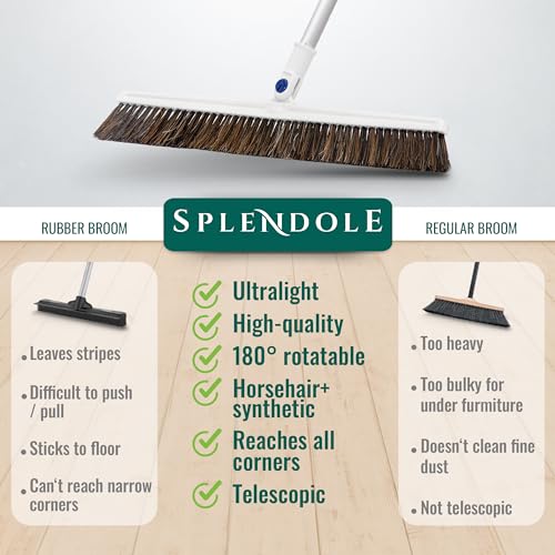Splendole Besen, Premium-Kehrbesen Zimmerbesen, 45 cm breit Haushaltsbesen, Teleskopstiel, Ultraleicht, Rosshaarmischung