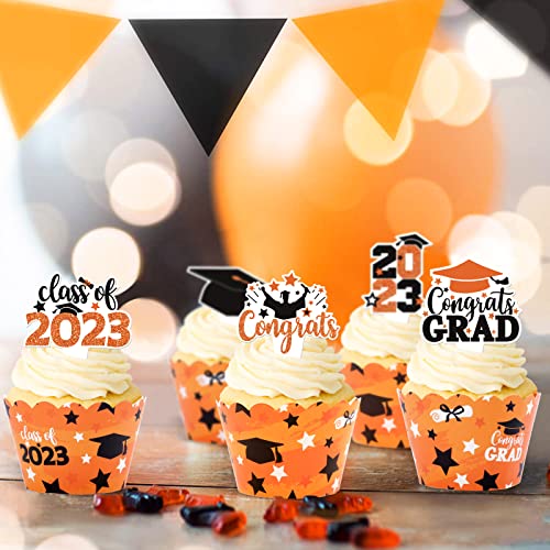 Mosailles 2023 Graduation Cupcake Decorations, Graduation Party Cupcake Toppers Wrappers Set Grad Cap Class Of 2023 Graduate Cap Diploma Congrats Grad Graduation Party Decor Set Of 36 Orange #TOP3