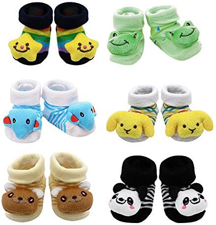 6 Pairs Baby Socks Boys Girls 3D Cartoon Anti-Skid Baby Booties Sock Slippers