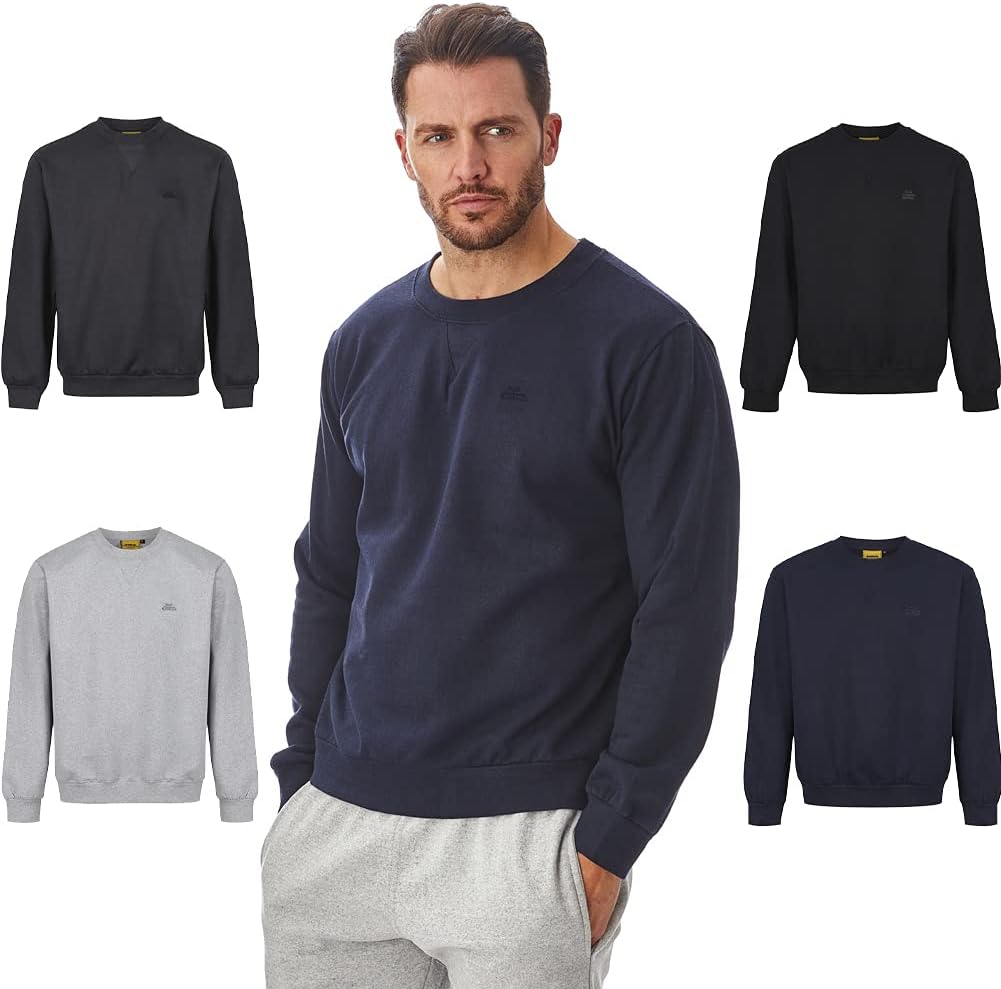 Men's Fleece Crew Neck Sweatshirt – Soft Cotton Blend Pullover Jumper, Lightweight Workwear Sweatshirt with Relaxed Fit for Casual & Work Wear