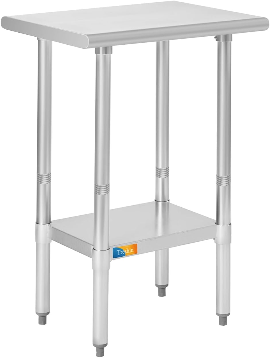 Treshin Stainless Steel Table 18" X 24", Commercial Heavy Duty Prep & Work Table with Undershelf for Kitchen, Restaurant, Home, Hotel