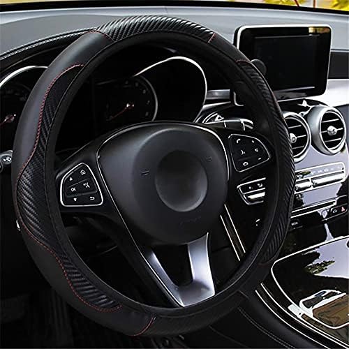 LMYDIDO Car Steering Wheel Cover Leather, Anti-slip Breathable Carbon Fiber Sports Elastic Band Without Inner Ring Steering Wheel Cover Universal Size 37-39cm /14.5-15inch (Black)