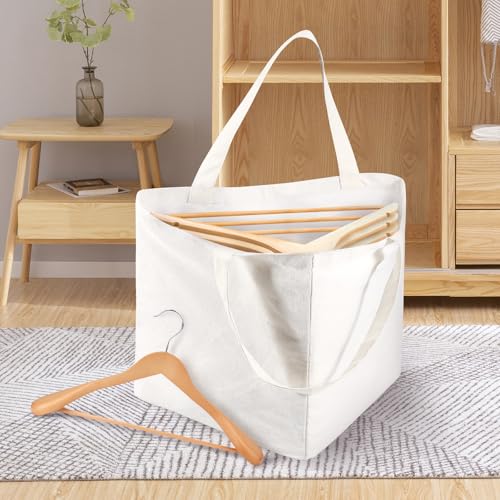 PATNFR Triangle or Square Hanger Storage Bag, Canvas, Hanger Organizer, White, Corner Laundry Hamper, Wardrobe Corner Storage, Foldable, Divider, Multifunctional, Large Capacity, Open Top