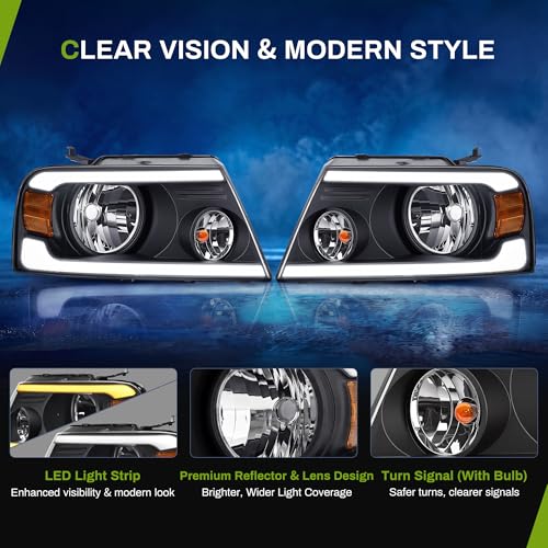 AUTOSAVER88 Switchback LED Tube Headlights Assembly Compatible with 2004 2005 2006 2007 2008 Ford F150 F-150 DRL Headlamp Replacement Pair with Amber Reflector by AUTOSAVER88 - Image 4